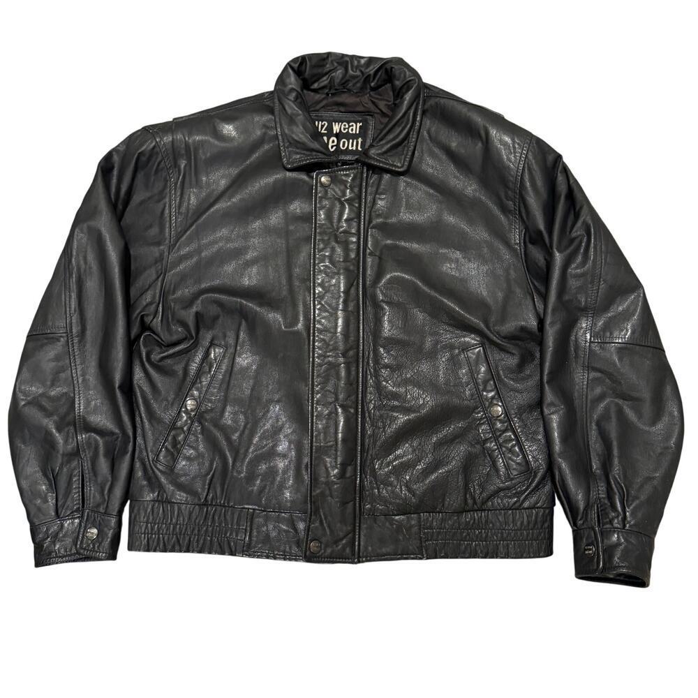 Vintage U2 Wear Me Out Black Leather Bomber Jacket Men Large Biker Grunge 90s